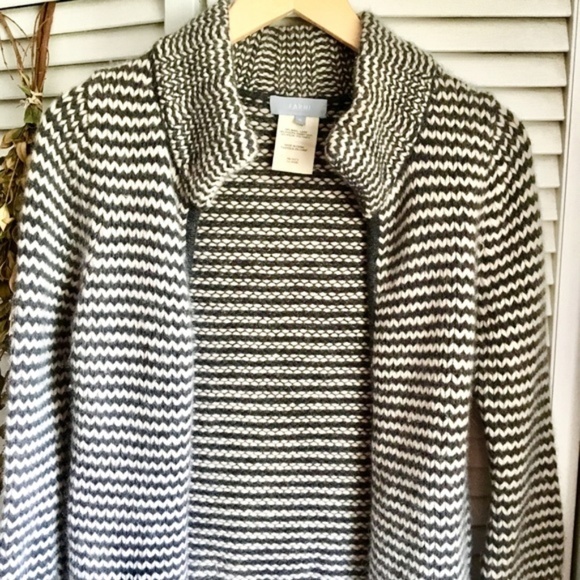 {Farhi} Wool Angora Striped Grey Cardigan Sweater - Picture 6 of 8